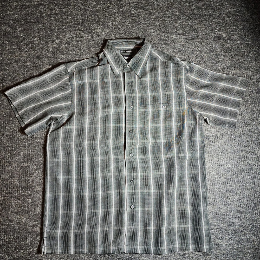 Haggar Luxury Microfiber Large Grey Plaid Short Sleeve Button Down Shirt (D22-1)